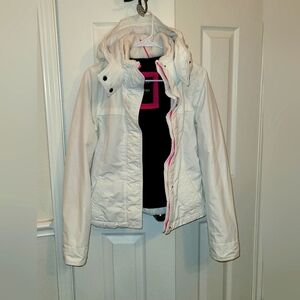 Hollister White Puffer Jacket with Pink Accents